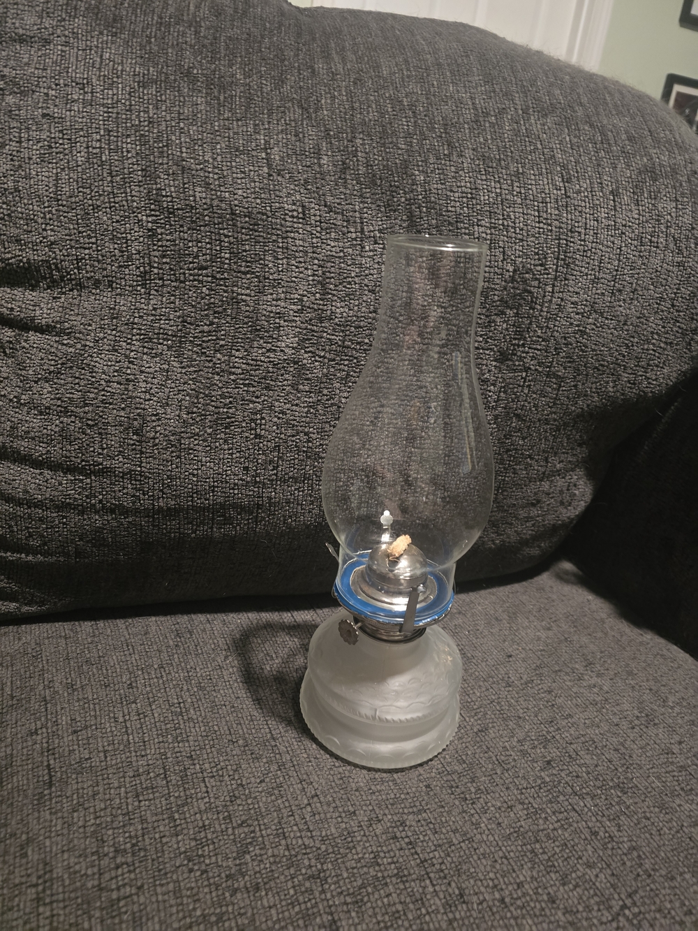 Vintage Clear Glass Hurricane Oil Lamp with Frosted Base